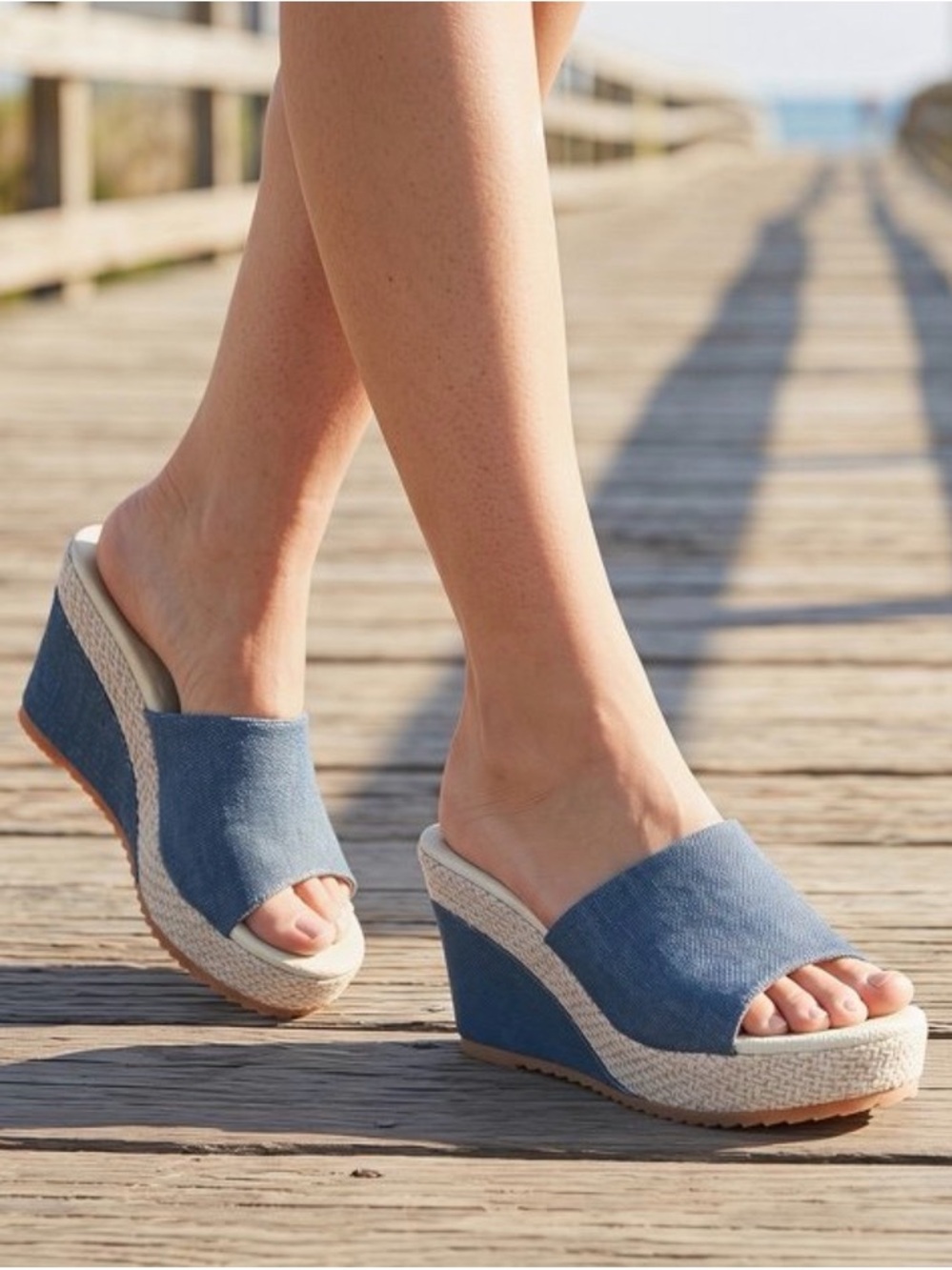 Blue Denim  slip wedge  sandals